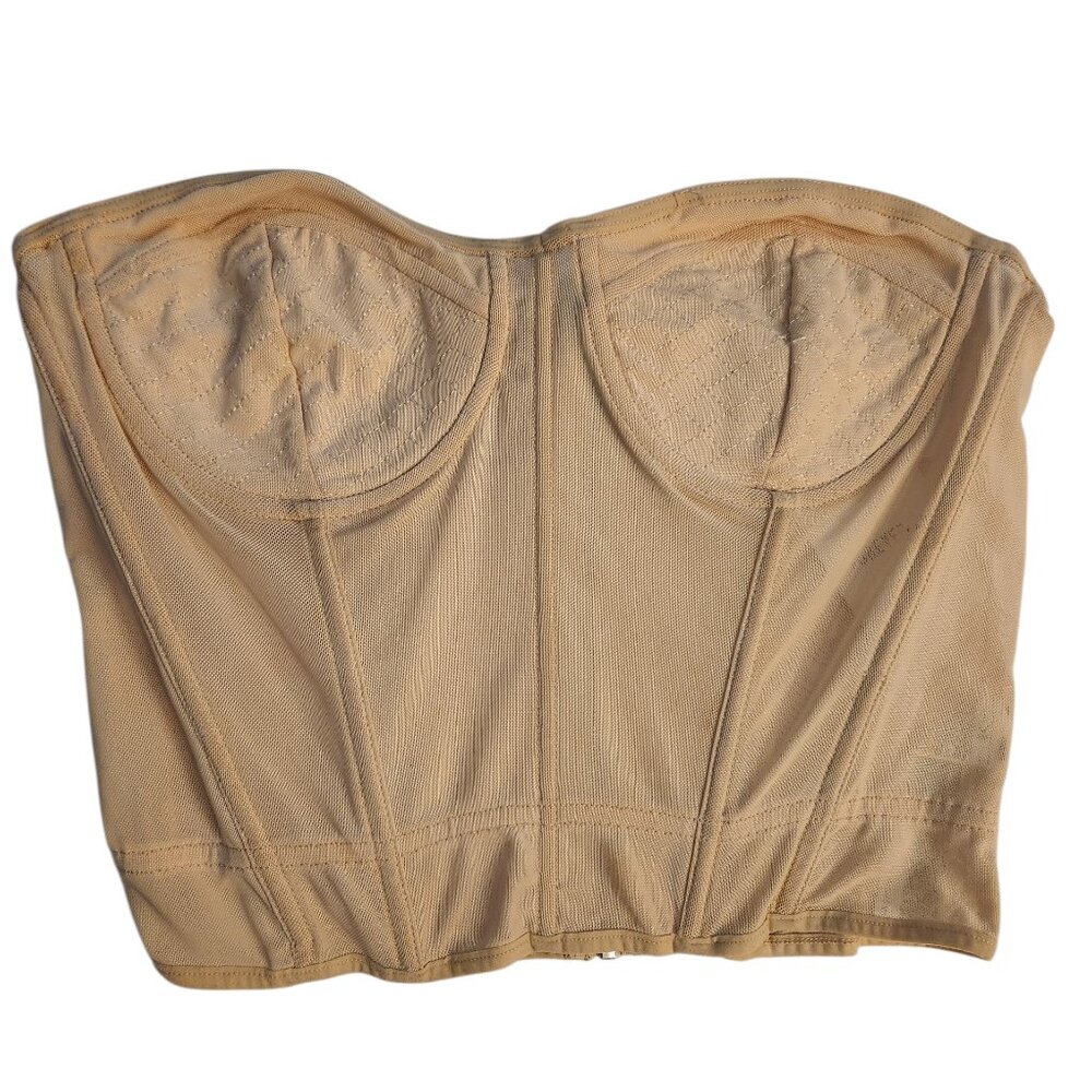 NWT Forever 21 Beige Bustier Crop Top Size L Mesh Strapless Corset